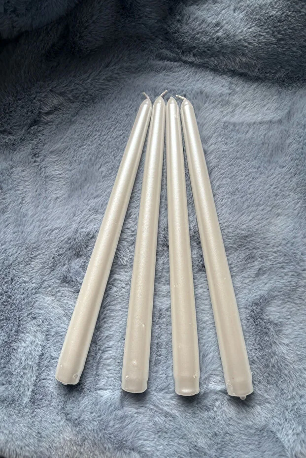 Beyaz Parlak 4'lü dörtlü Şamdan Mumu